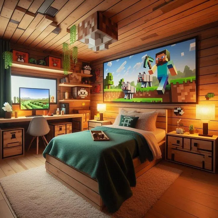 wooden themed minecraft bedroom