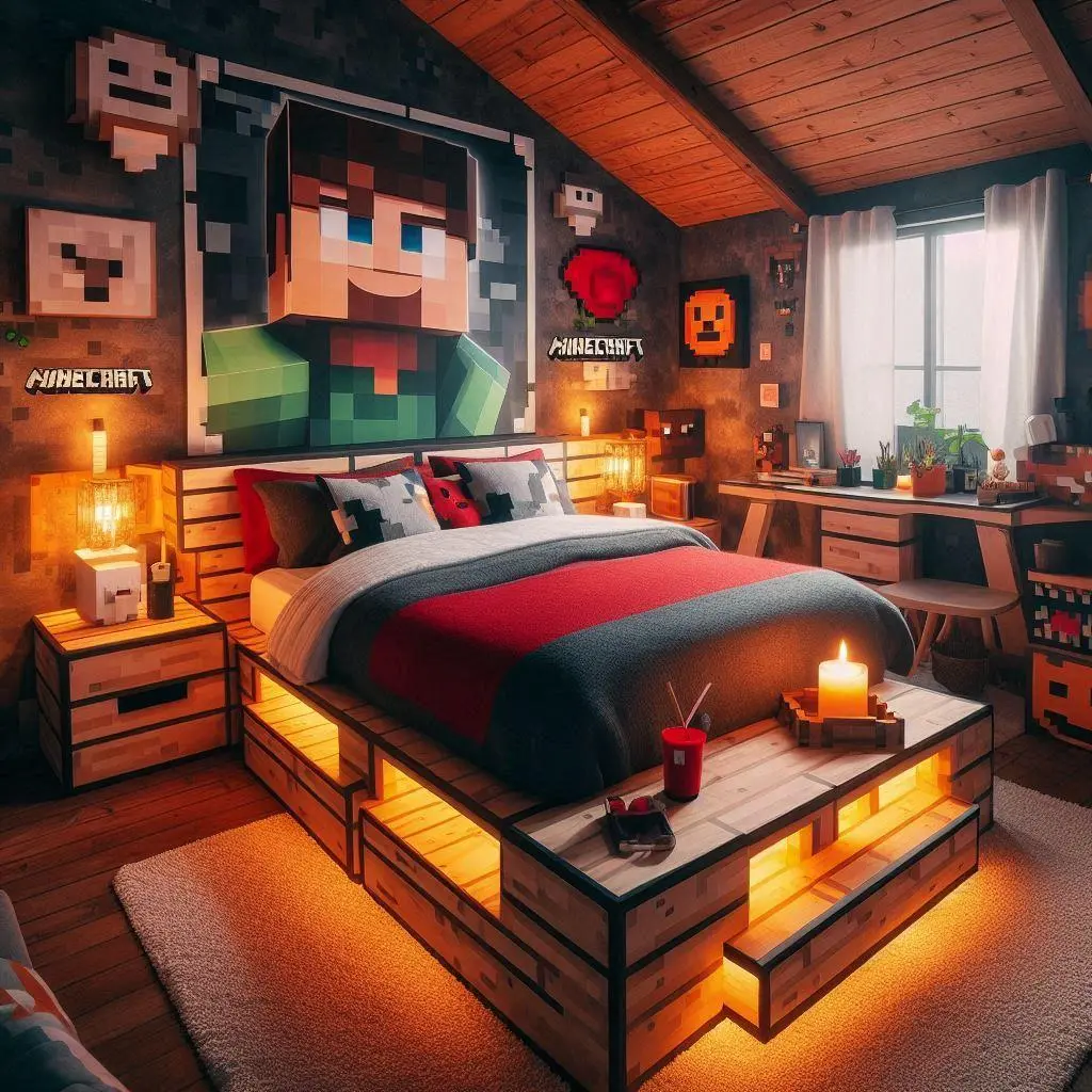 Wooden minecraft bedroom