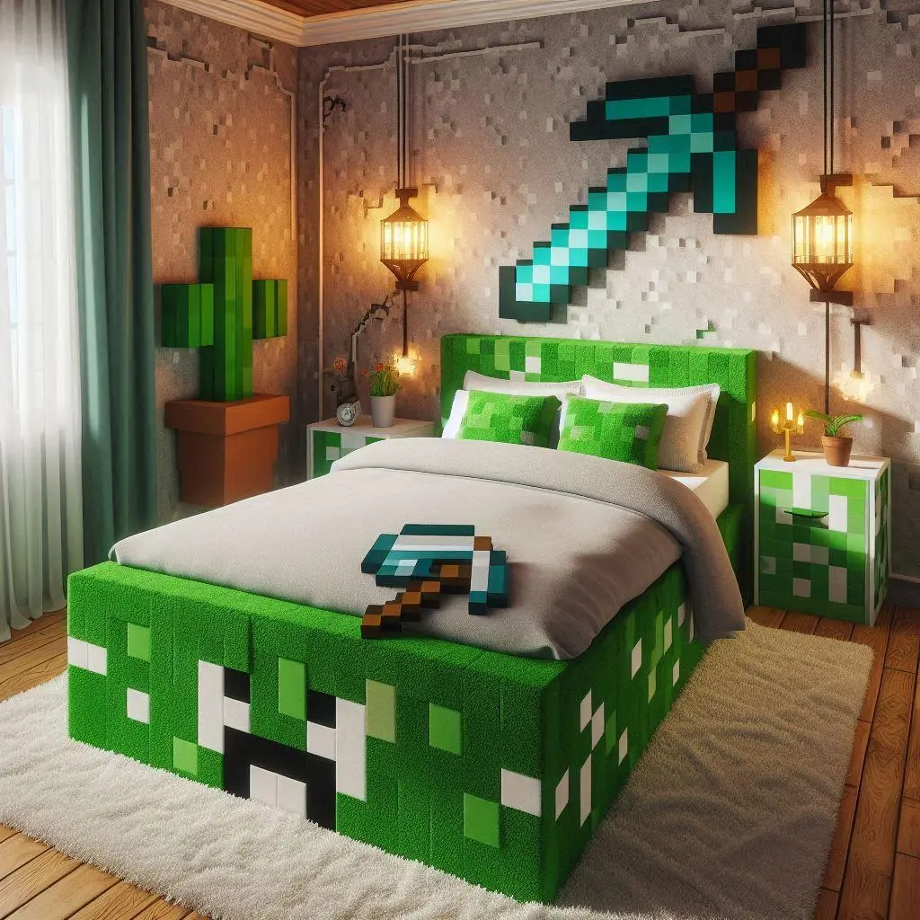 minecraft green themed bedroom