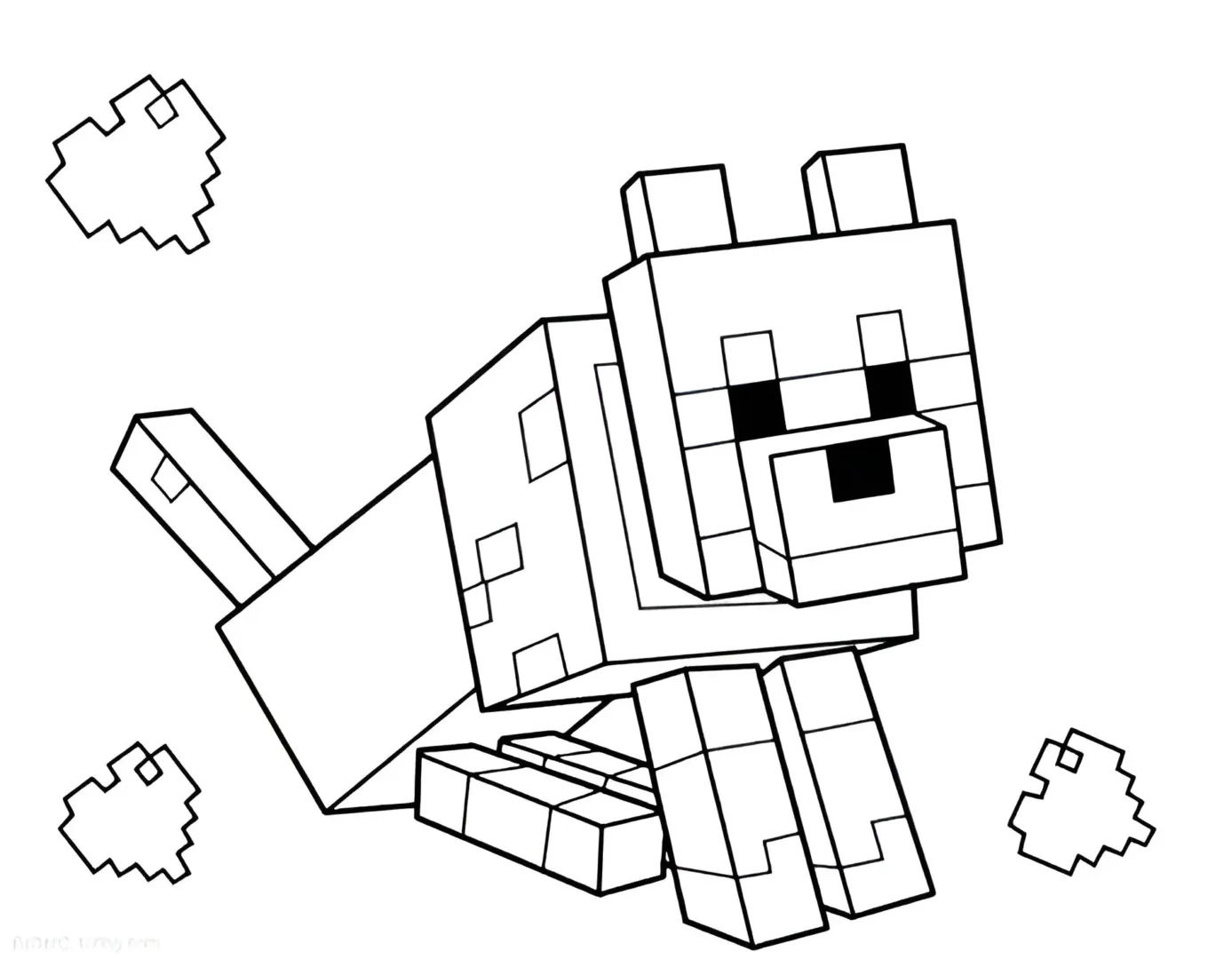 minecraft wolf with hearts coloring page