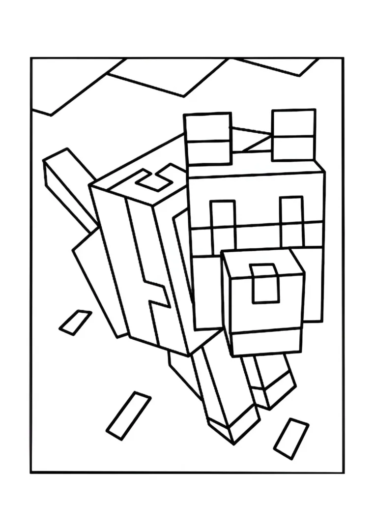 coloring page of minecraft wolf looking at the camera